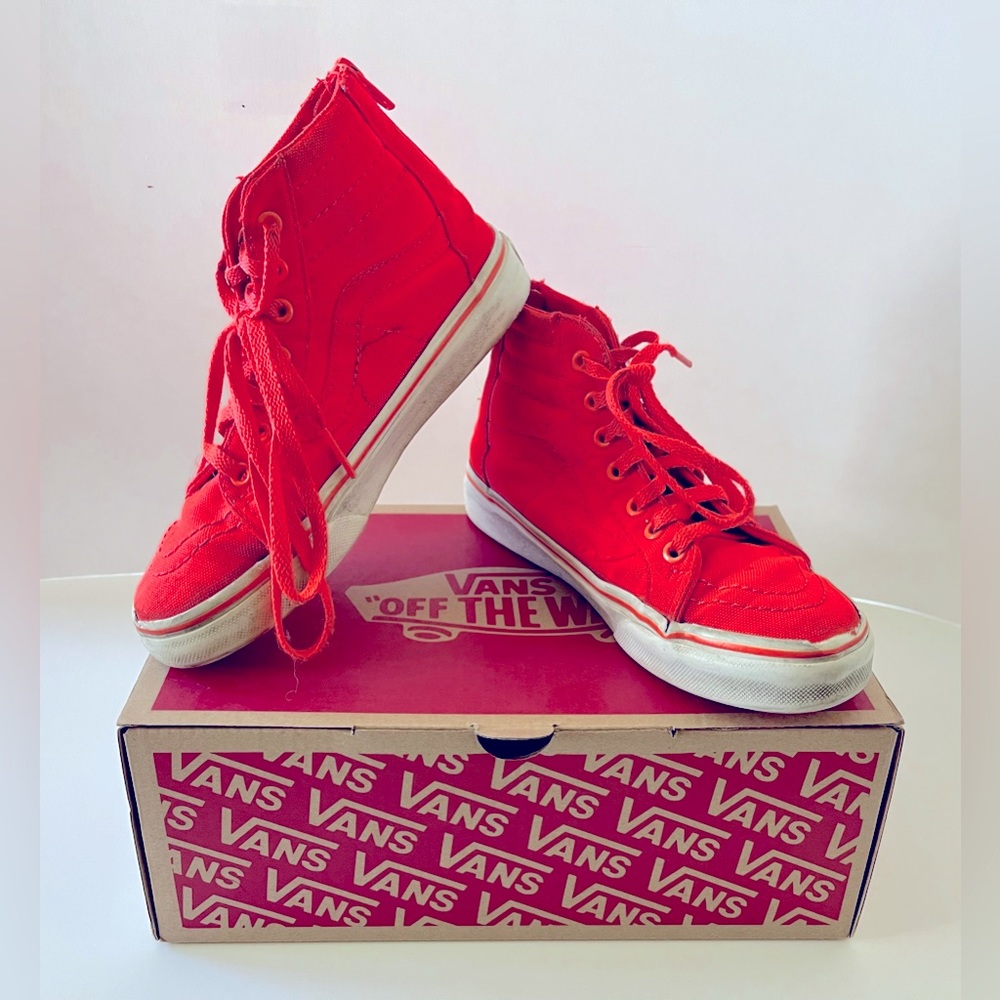 VANS x JCREW CREWCUTS kids neon orange SK8-HI ZIP sneakers size 1